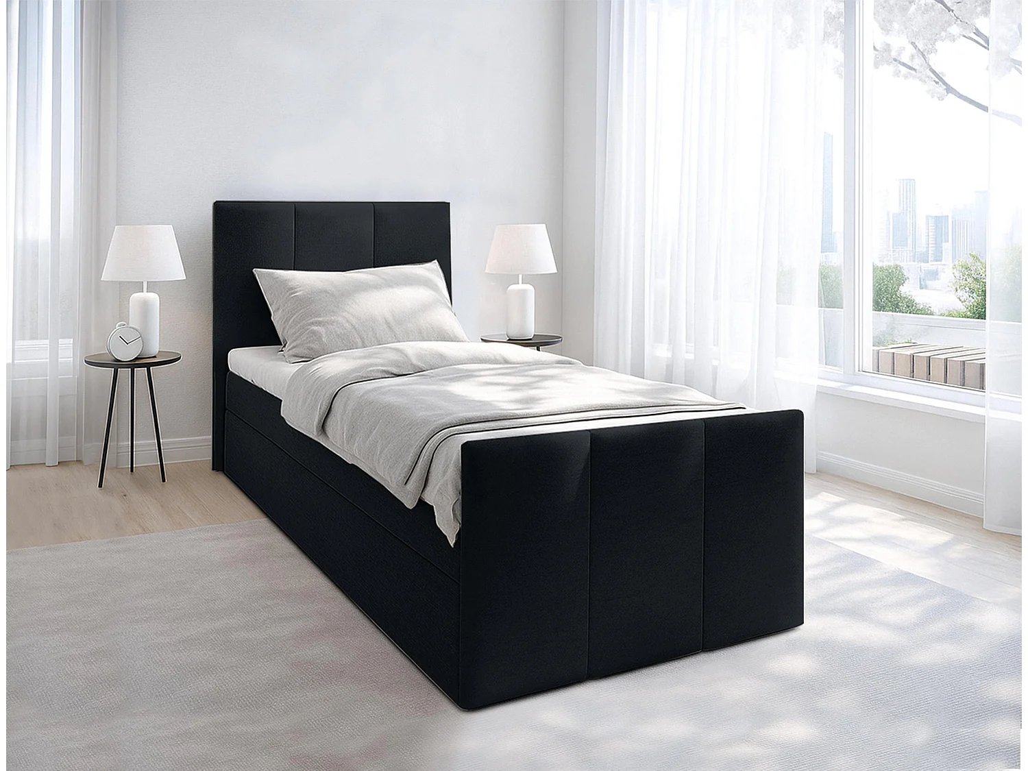 AX LIVING Levente Boxbett mit Bettkasten 90x200 Boxspringbett Schwarz