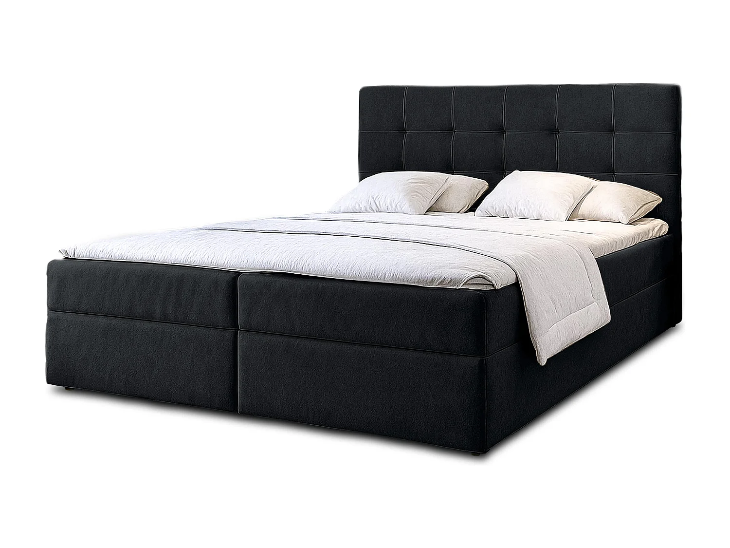 AX LIVING Lit boxspring avec coffre de rangement 160x200 cm - Geceteni - gris sans surmatelas