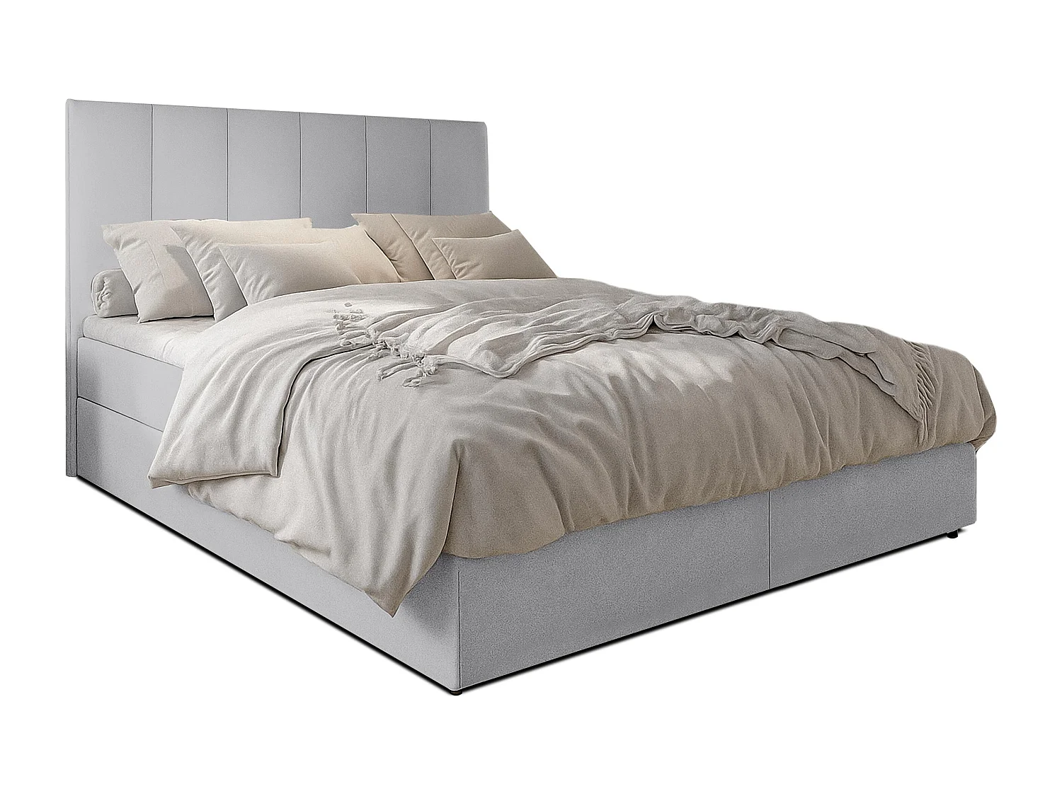 AX LIVING Lit boxspring avec coffre de rangement 140x200 cm - Merea - gris sans surmatelas
