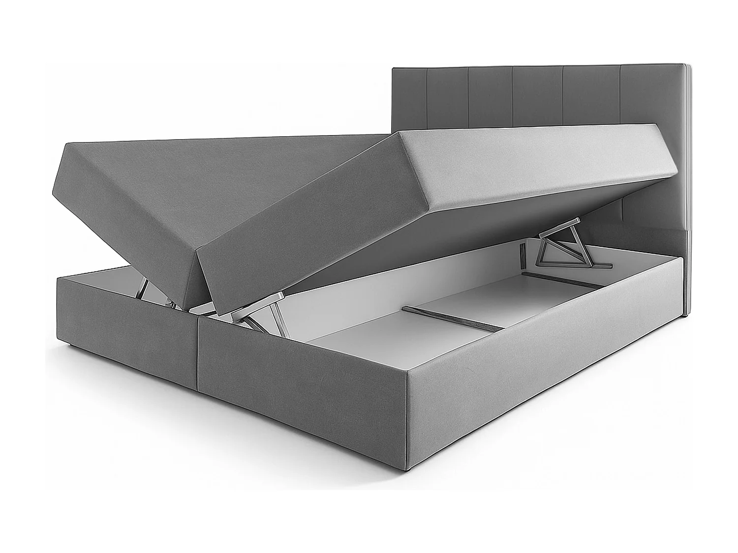 AX LIVING Lit boxspring avec coffre de rangement 140x200 cm - Merea - gris sans surmatelas
