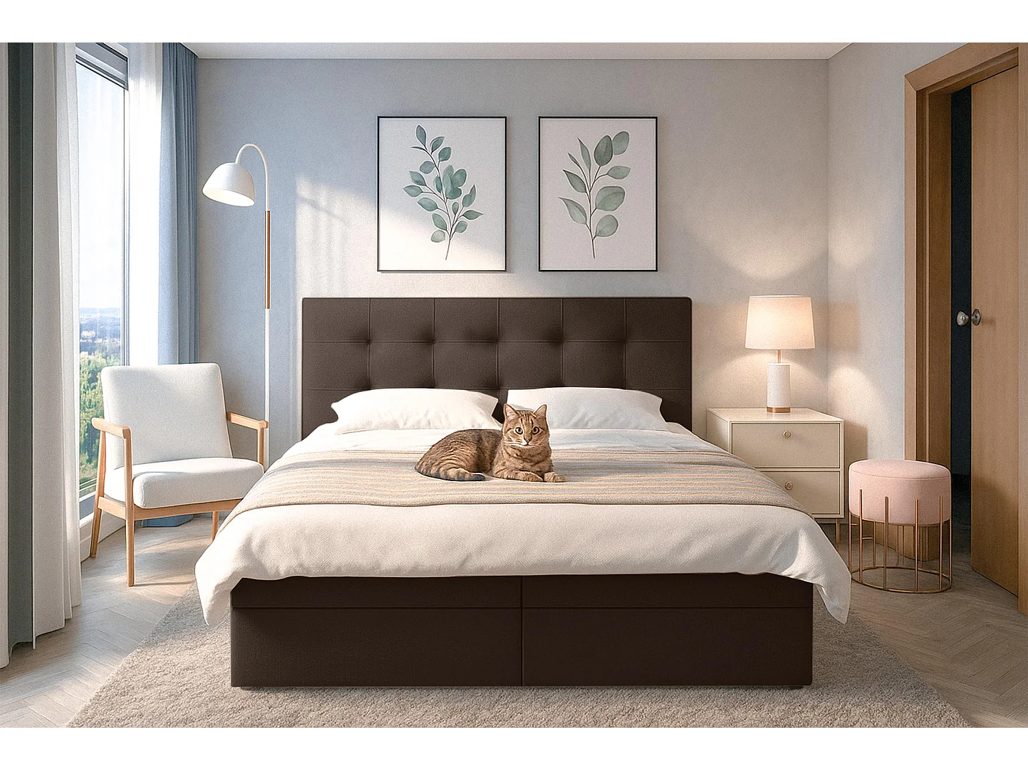AX LIVING Lit boxspring avec coffre de rangement 160x200 cm - Belinai - marron sans surmatelas