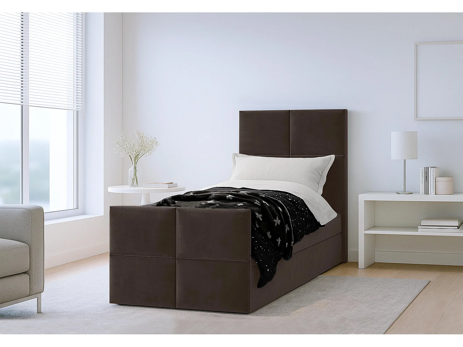 AX LIVING Lit boxspring avec coffre de rangement 80x200 cm - Aleyna - marron sans surmatelas