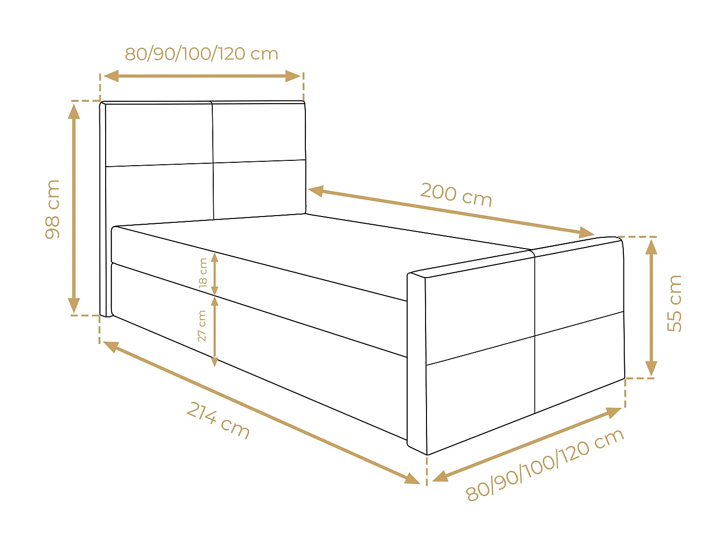 AX LIVING Lit boxspring avec coffre de rangement 80x200 cm - Aleyna - marron sans surmatelas