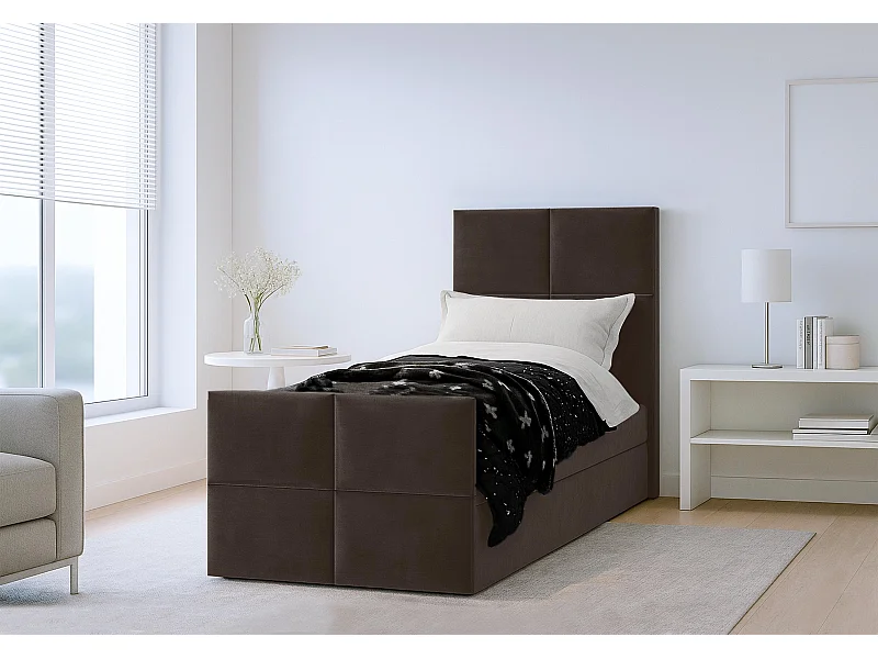 AX LIVING Lit boxspring avec coffre de rangement 80x200 cm - Aleyna - marron