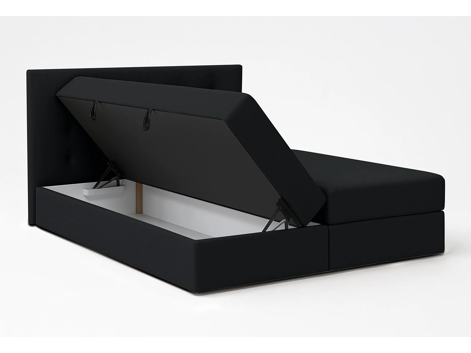 AX LIVING Lit boxspring avec coffre de rangement 140x200 cm - Baunei - noir sans surmatelas