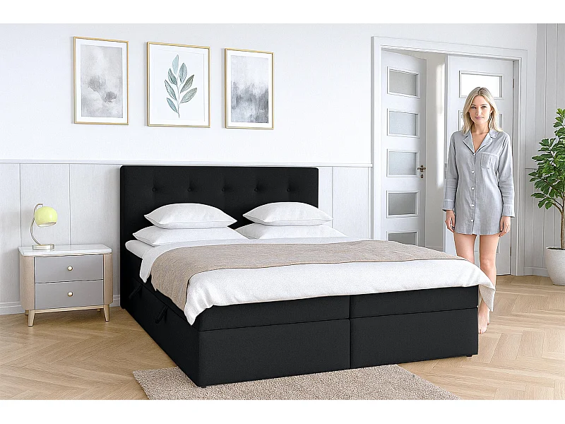 AX LIVING Lit boxspring avec coffre de rangement 140x200 cm - Baunei - noir