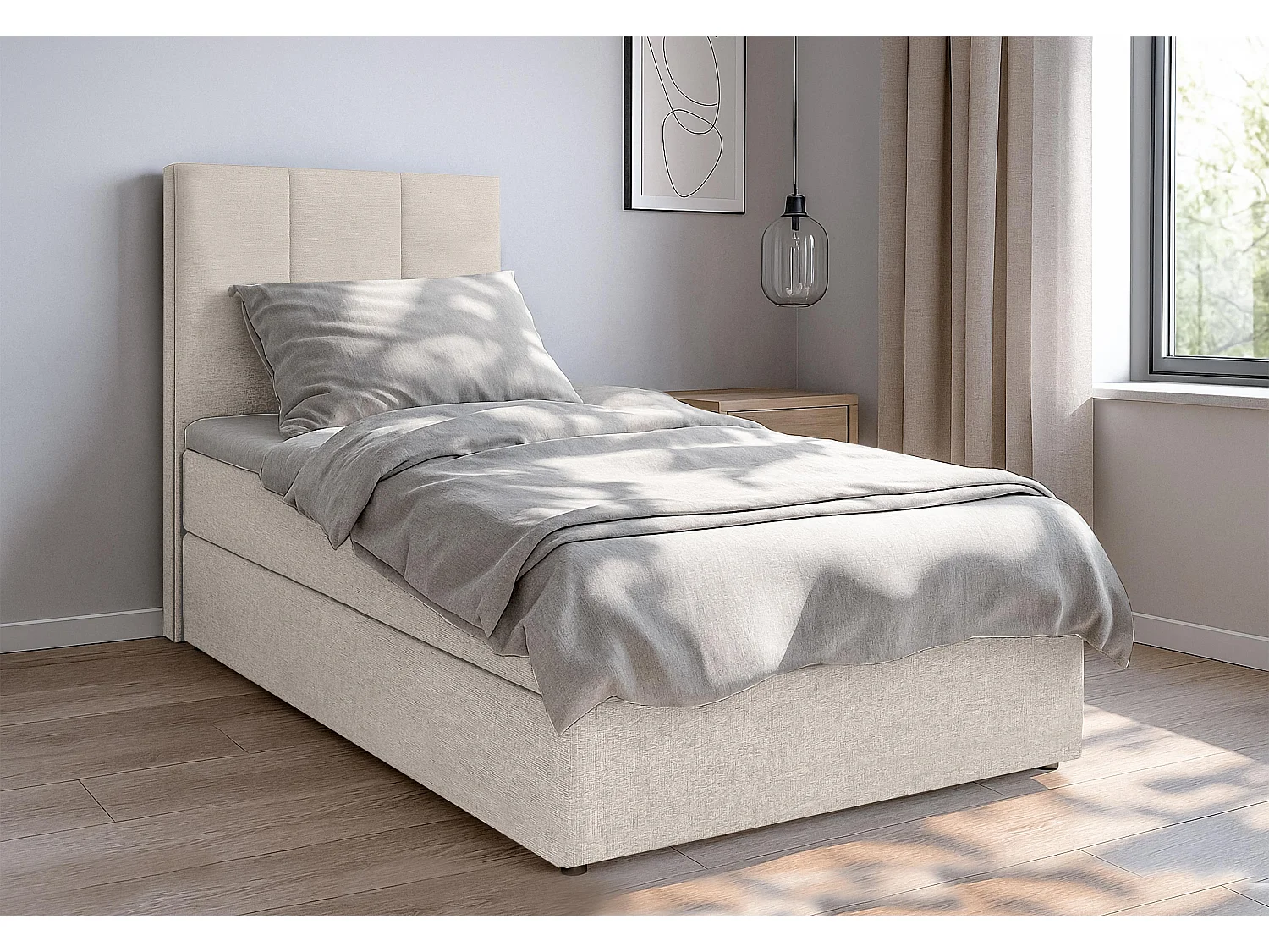 AX LIVING Lit boxspring avec coffre de rangement 100x200 cm - Merea - beige sans surmatelas