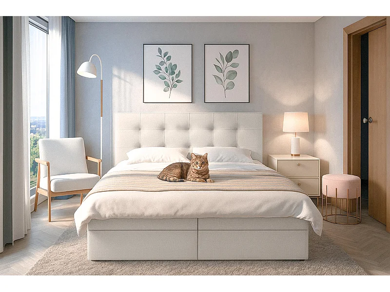 AX LIVING Lit boxspring avec coffre de rangement 140x200 cm - Belinai - beige