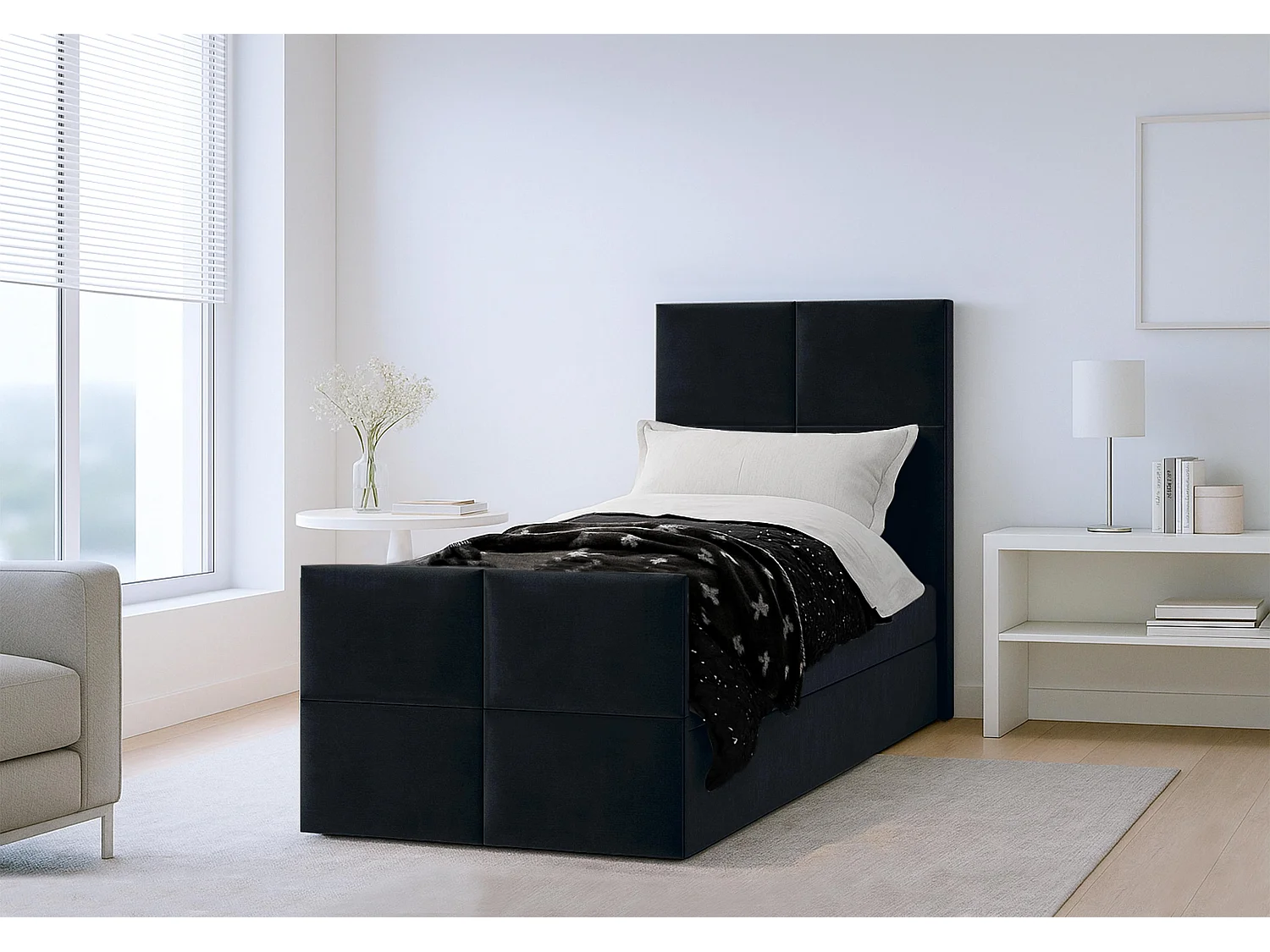 AX LIVING Lit boxspring avec coffre de rangement 90x200 cm - Aleyna - noir sans surmatelas