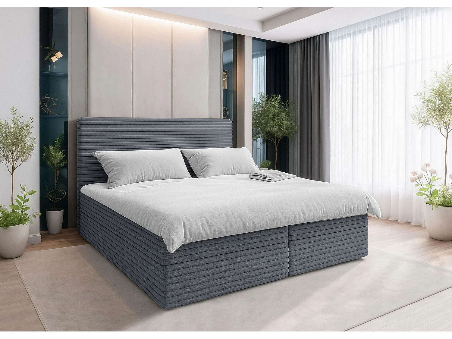 AX LIVING Grau Bett Sevdayla Boxspringbett mit Bettkasten 140x200 cm