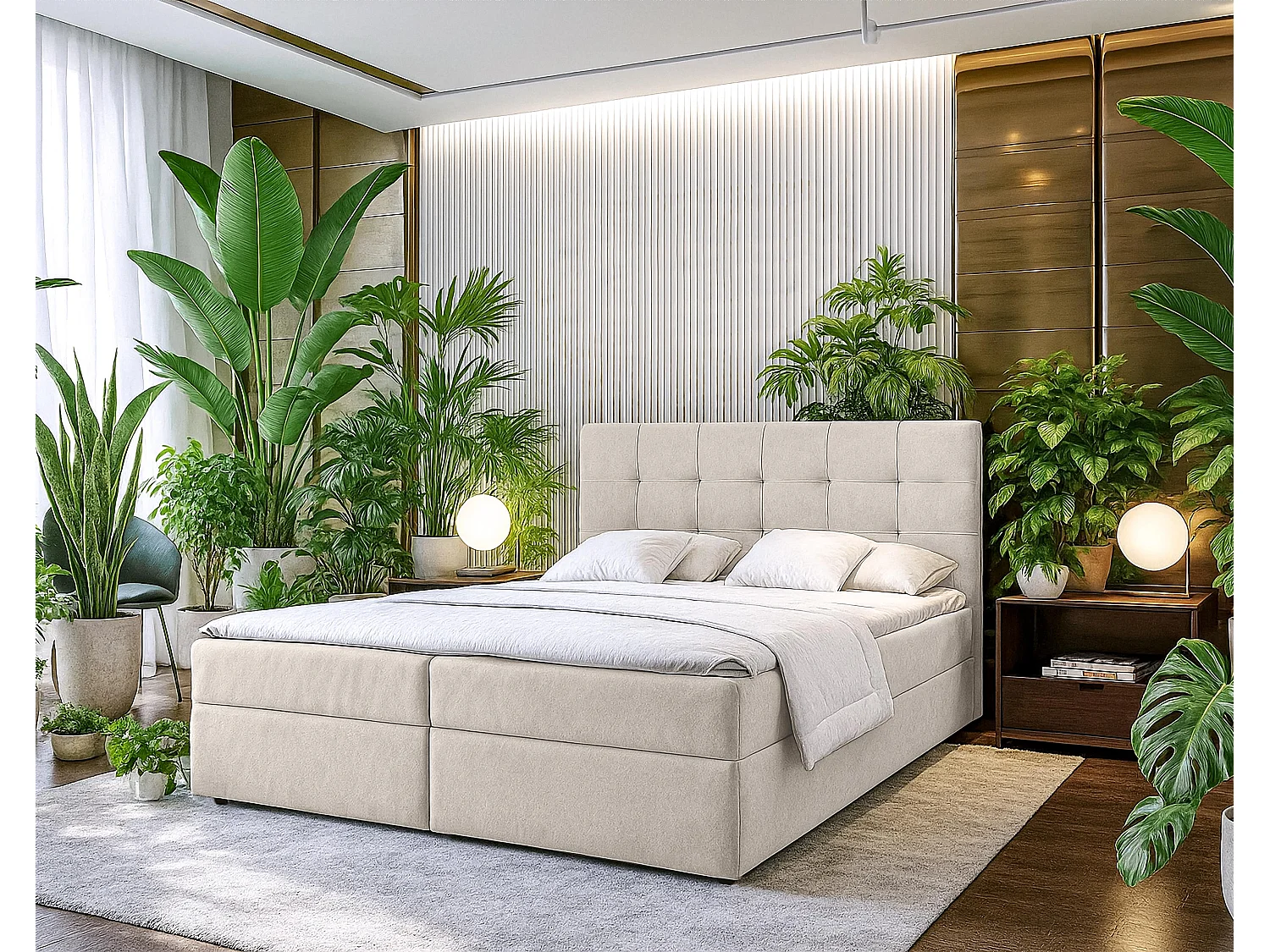 AX LIVING Stauraum Boxspringbett 140x200 cm Geceteni Doppel Bett Beige