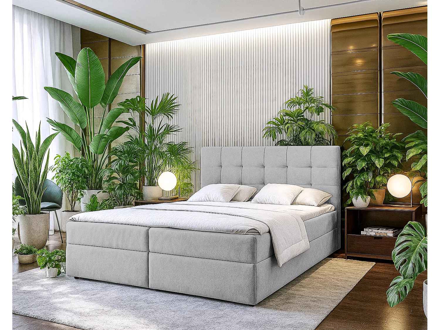 AX LIVING Lit boxspring avec coffre de rangement 140x200 cm - Geceteni - gris sans surmatelas