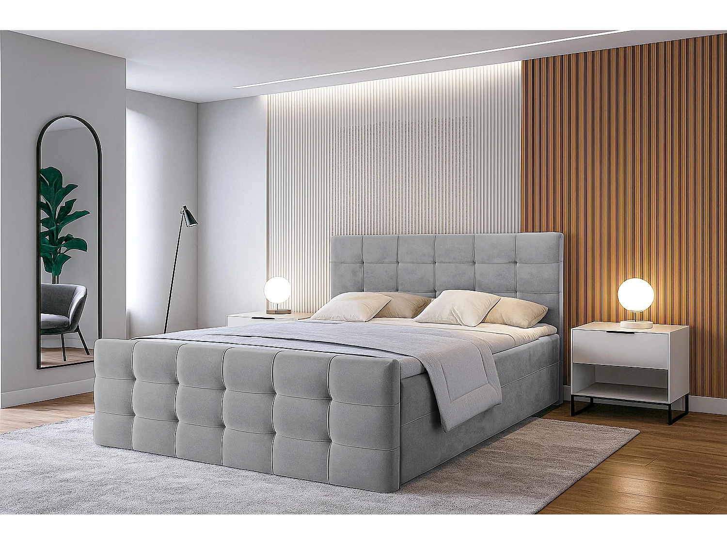 AX LIVING Lit boxspring avec coffre de rangement 140x200 cm - Argentaro - gris sans surmatelas