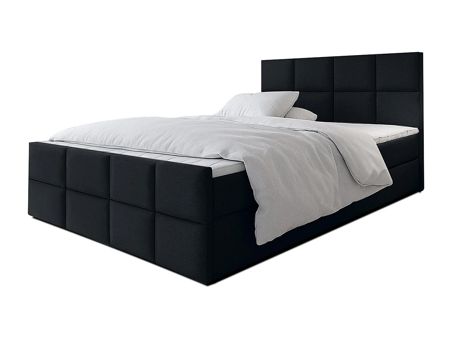 AX LIVING Lit boxspring avec coffre de rangement 140x200 cm - Aleyna - noir sans surmatelas