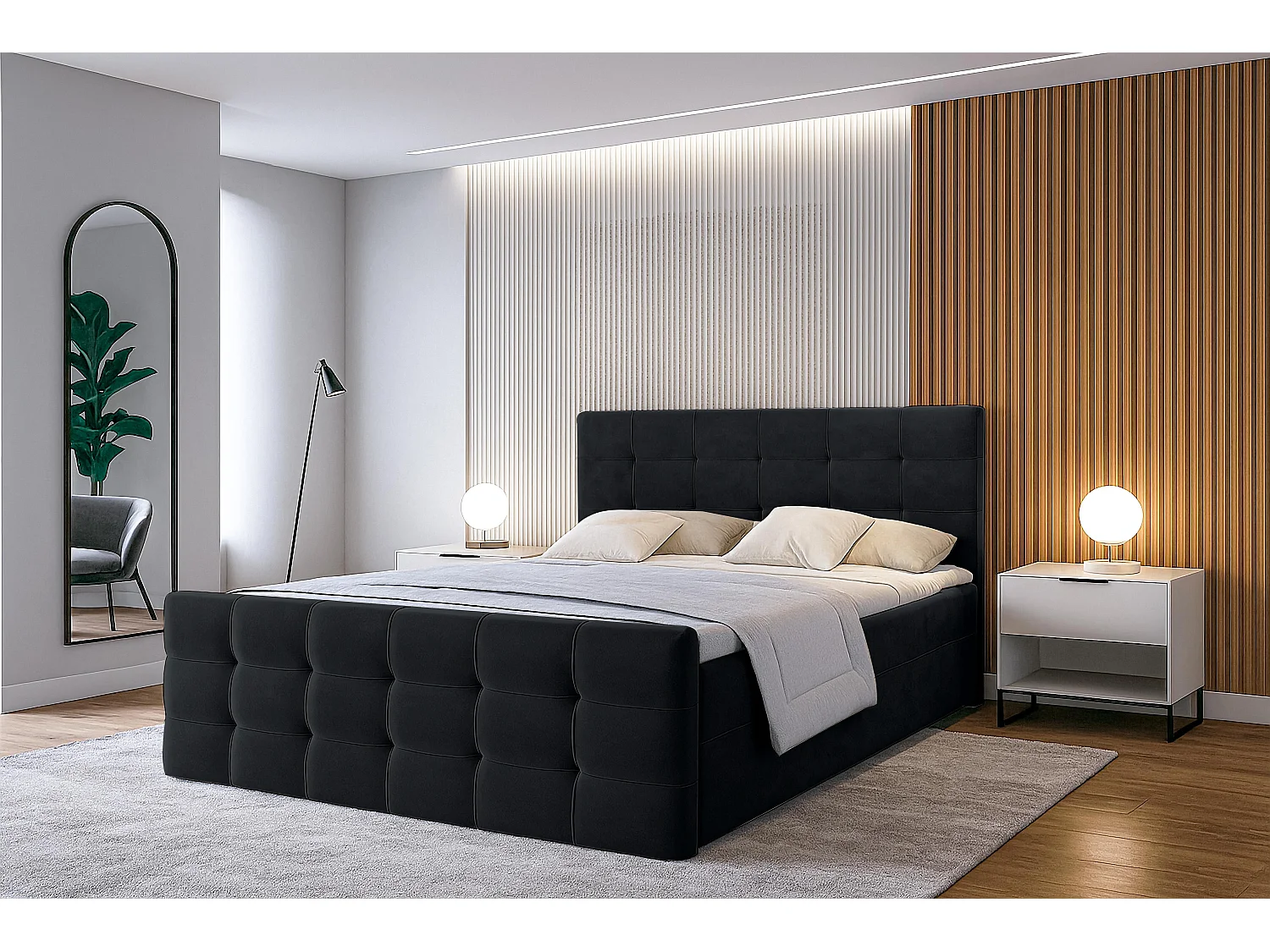AX LIVING Lit boxspring avec coffre de rangement 160x200 cm - Argentaro - noir