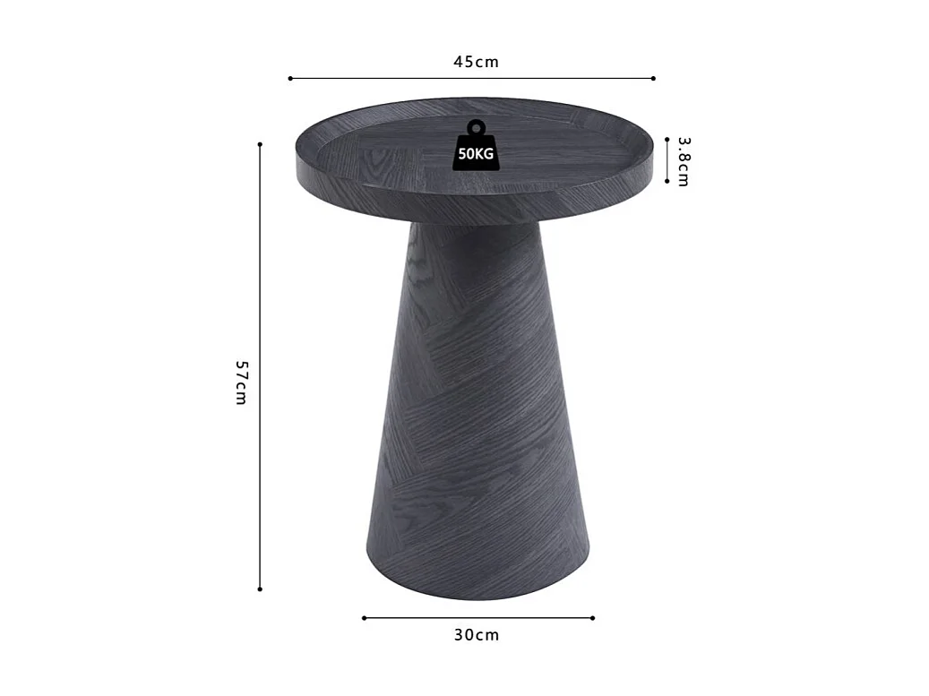 Table d'appoint ronde collection CARVELA – Décor gris foncé – Bord relevé – D45 x H57 cm