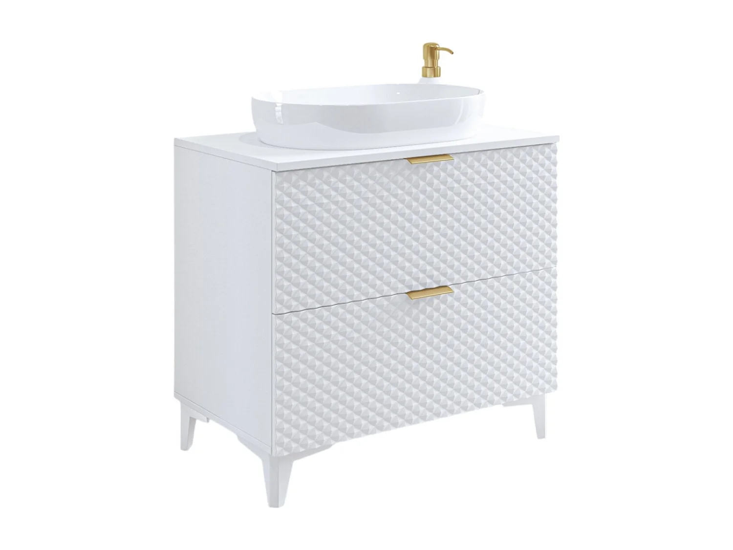 Badkamermeubel onder wastafel 80cm met 2 lades uit de CHIC collectie in wit en goudkleur