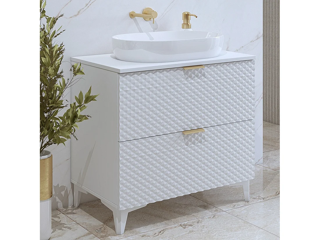 Badkamermeubel onder wastafel 80cm met 2 lades uit de CHIC collectie in wit en goudkleur