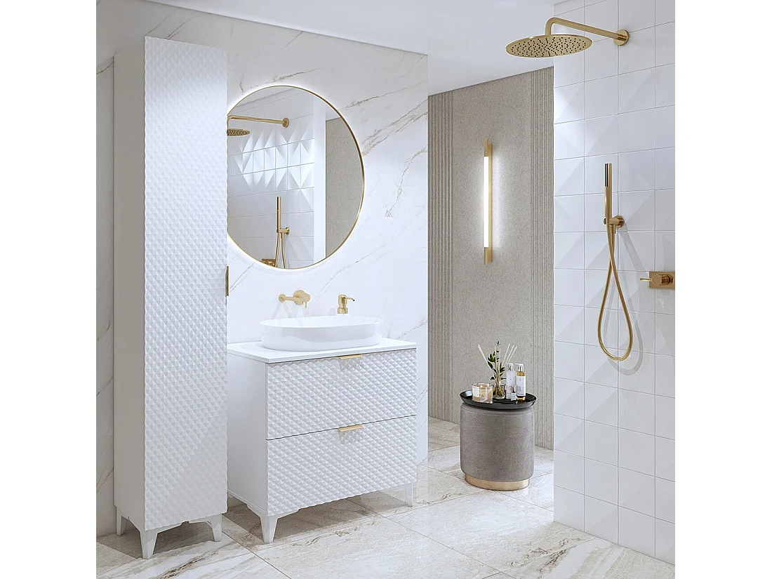 Badkamermeubel onder wastafel 80cm met 2 lades uit de CHIC collectie in wit en goudkleur