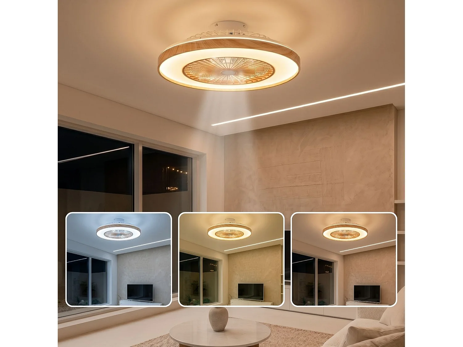 Ventilateur Plafond LED WOODIA D48cm Effet bois