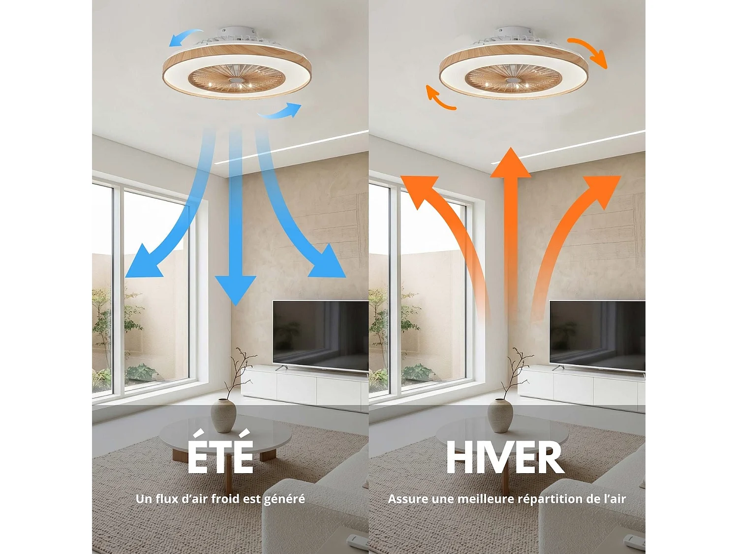 Ventilateur Plafond LED WOODIA D48cm Effet bois