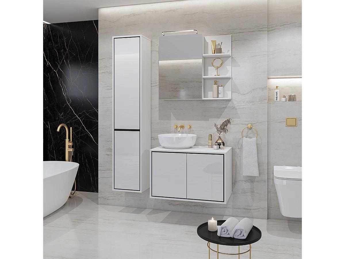 Sophéa Wit 80 cm badmeubel en spiegelkast set