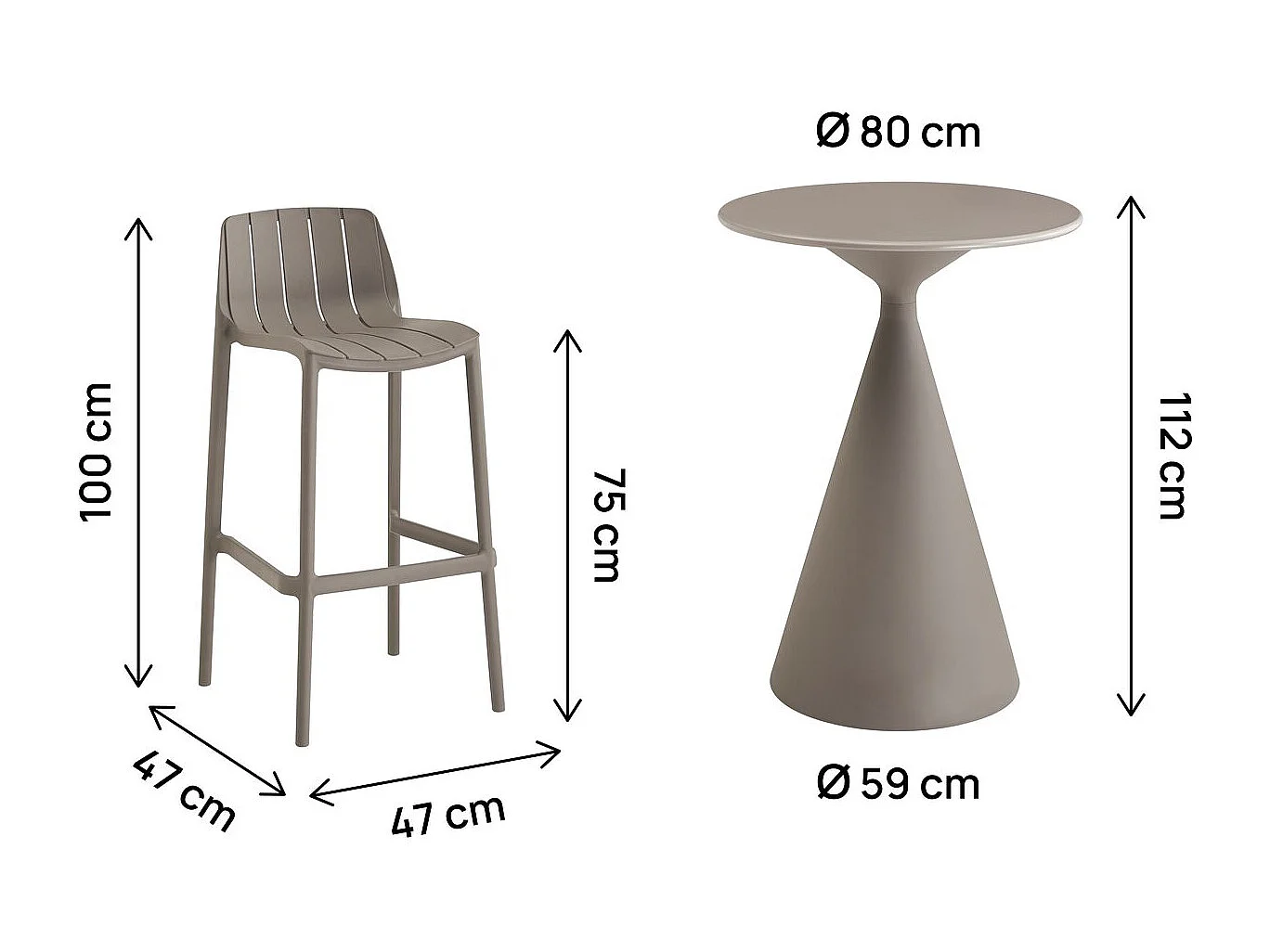 Table et chaises hautes de bistrot empilables "Vaena" - 2 places - Taupe