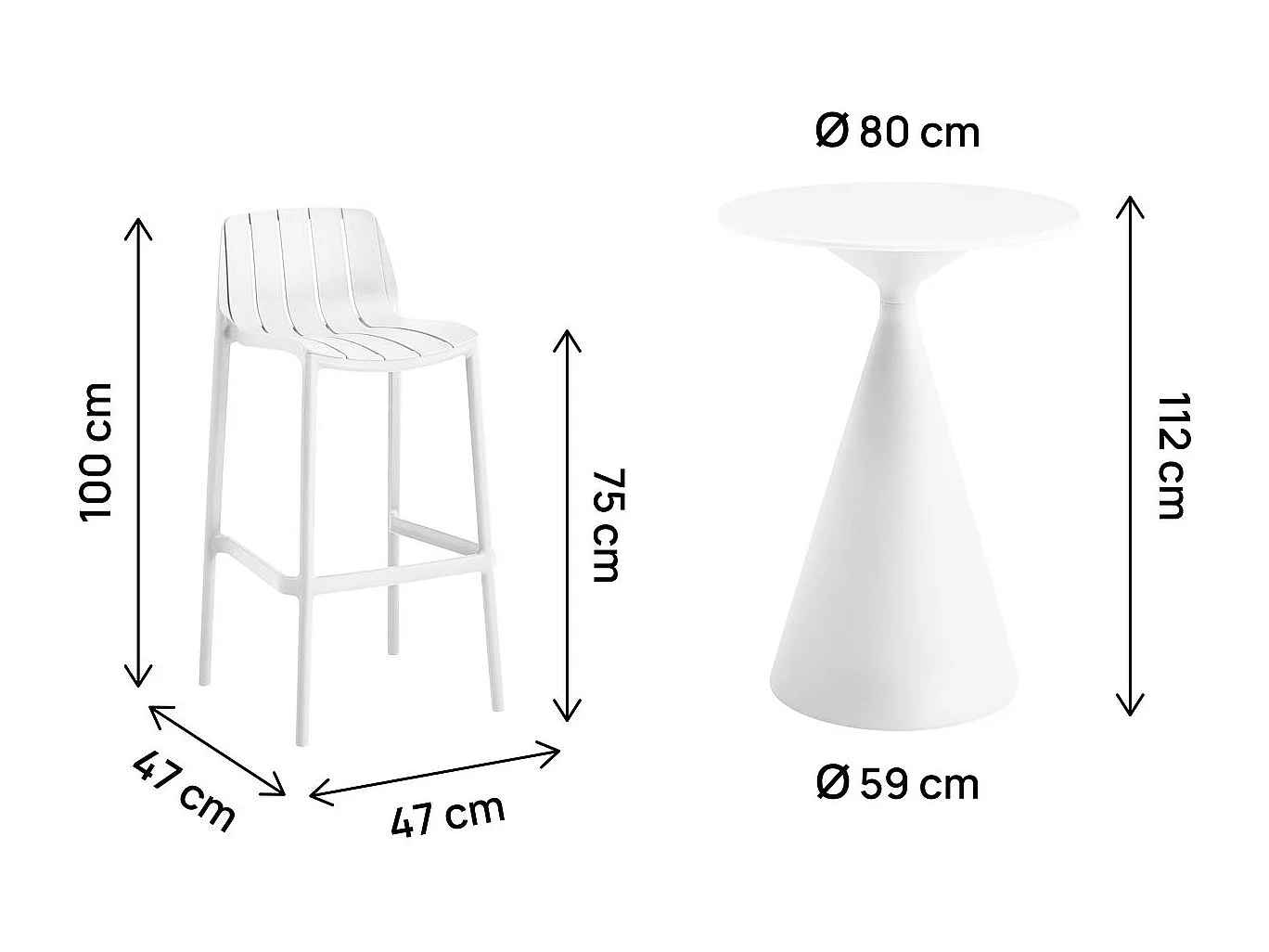 Table et chaises hautes de bistrot empilables "Vaena" - 2 places - Blanc
