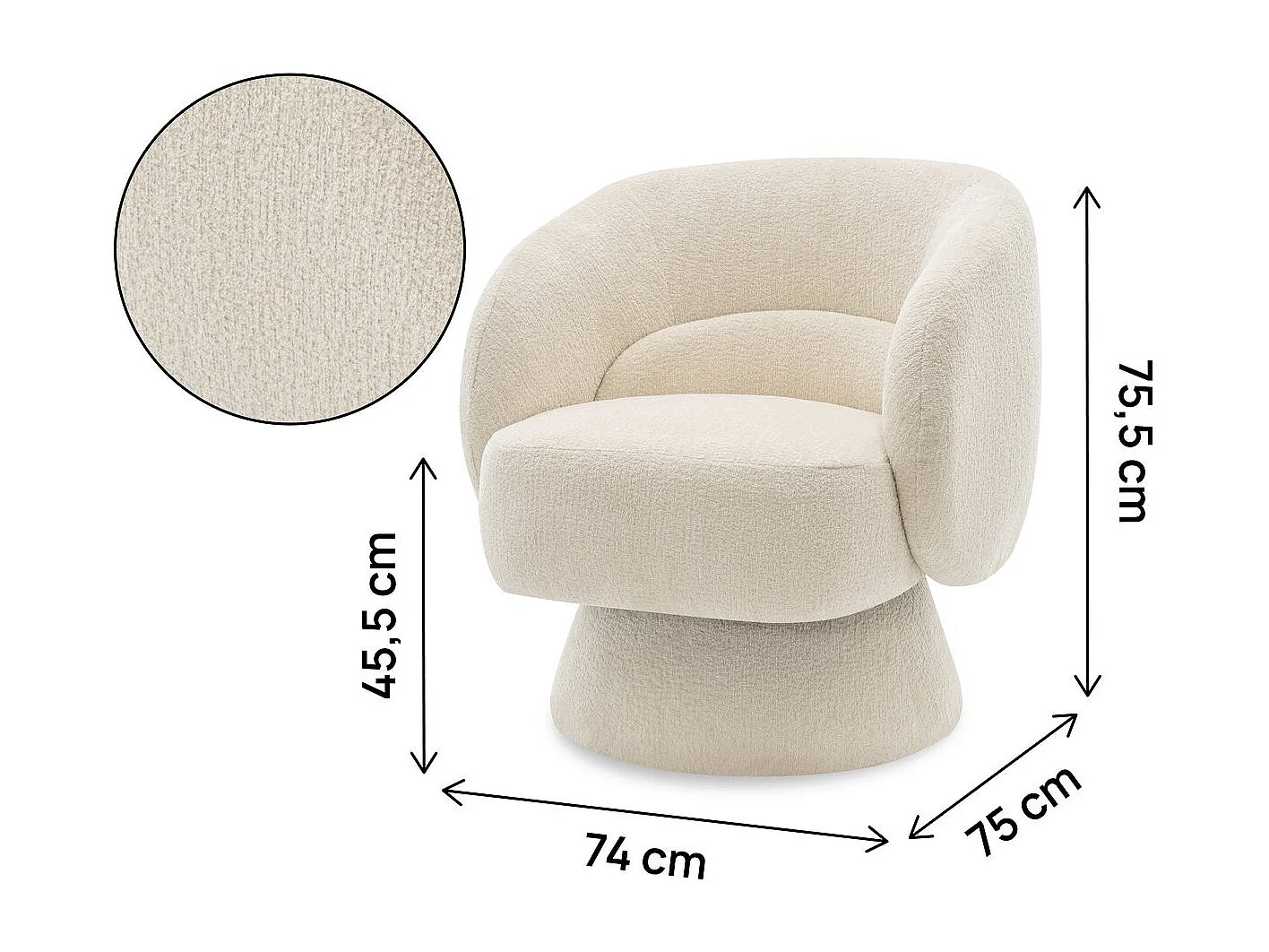 Poltrona girevole "Franklin" in spugna - 74 x 75 x 75 cm - Beige