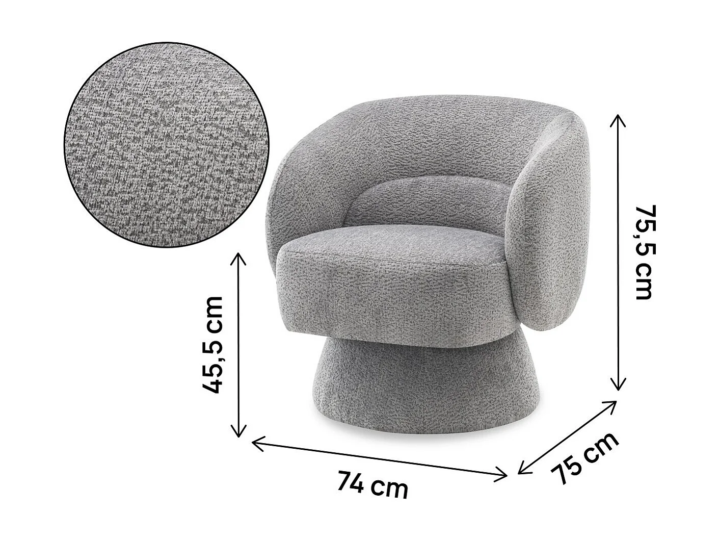 Poltrona girevole "Franklin" in spugna - 74 x 75 x 75 cm - Grigio