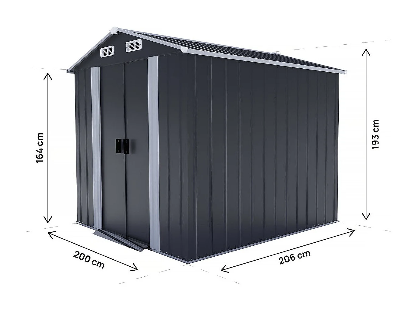Abri de jardin métal gris Boston 4,12 m² avec porte coulissante et ventilation intégrée