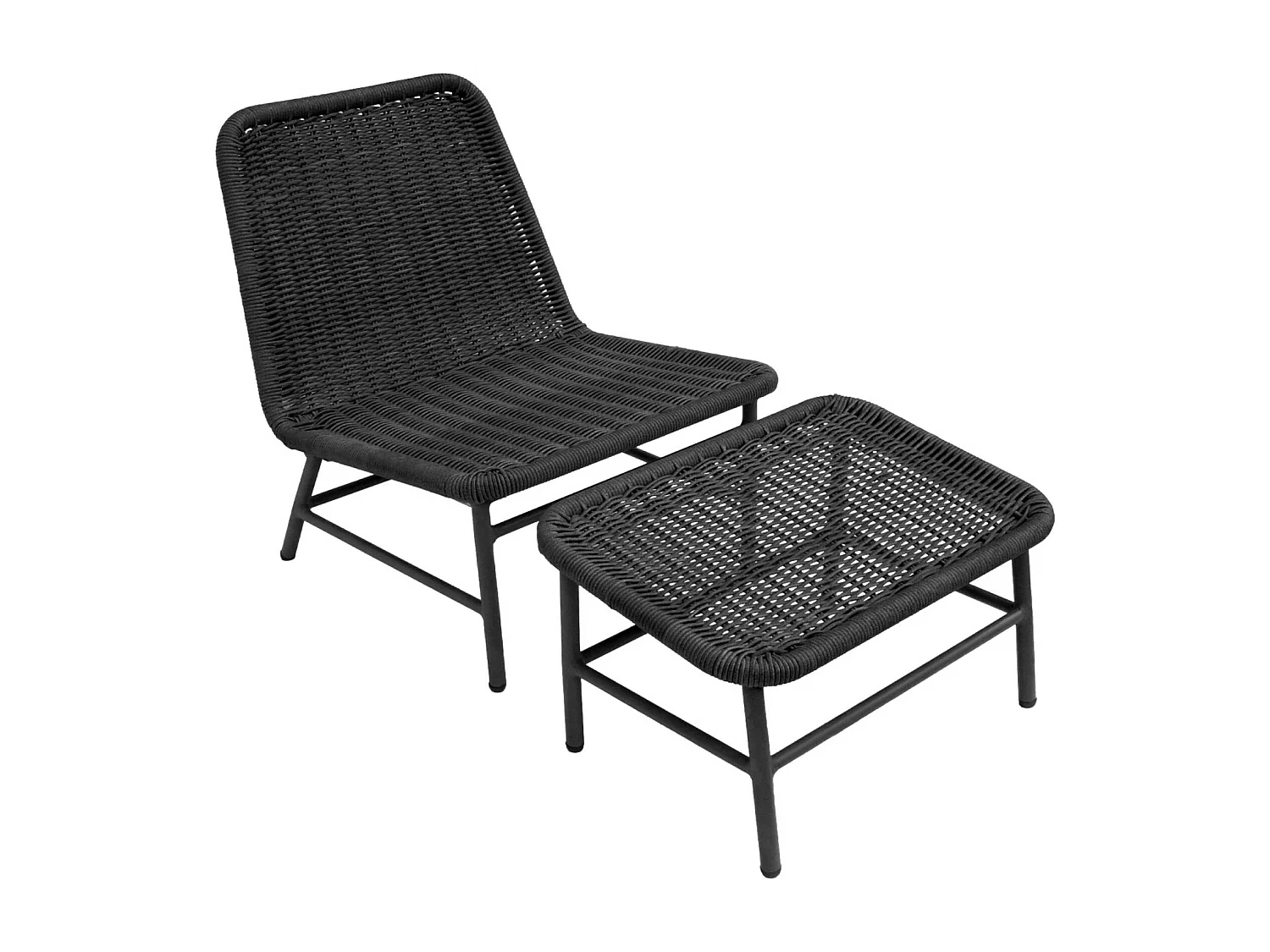 Fauteuil relax et repose pied aluminium et corde anthracite - Laguna
