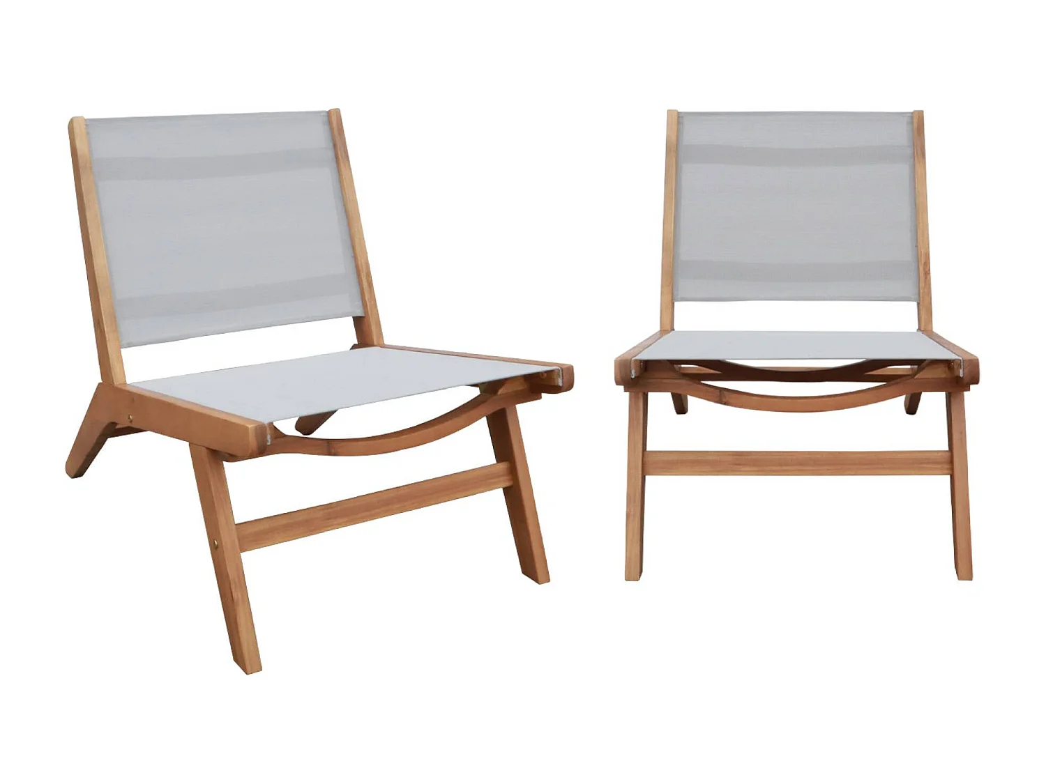 Lot de 2 fauteuils relax bois d'acacia et textilène gris - Madera