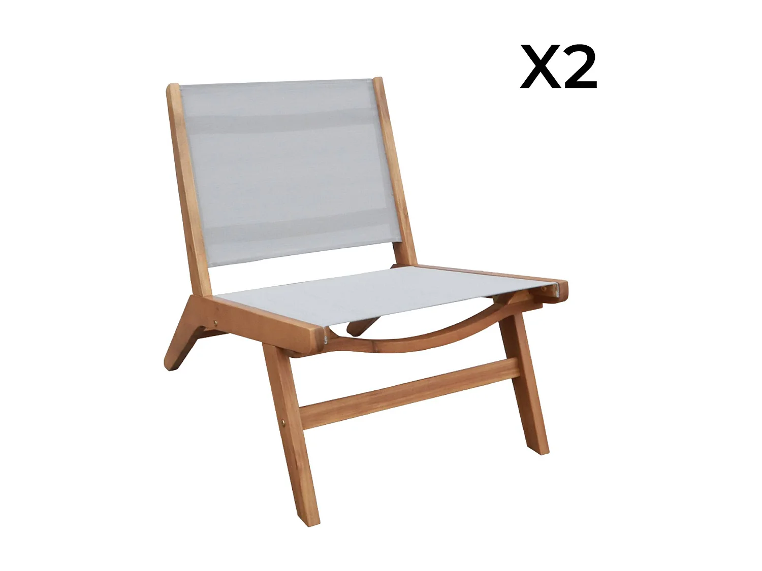 Lot de 2 fauteuils relax bois d'acacia et textilène gris - Madera