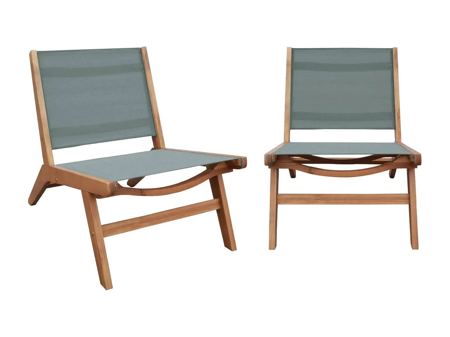 Lot de 2 fauteuils relax bois d'acacia et textilène kaki - Madera