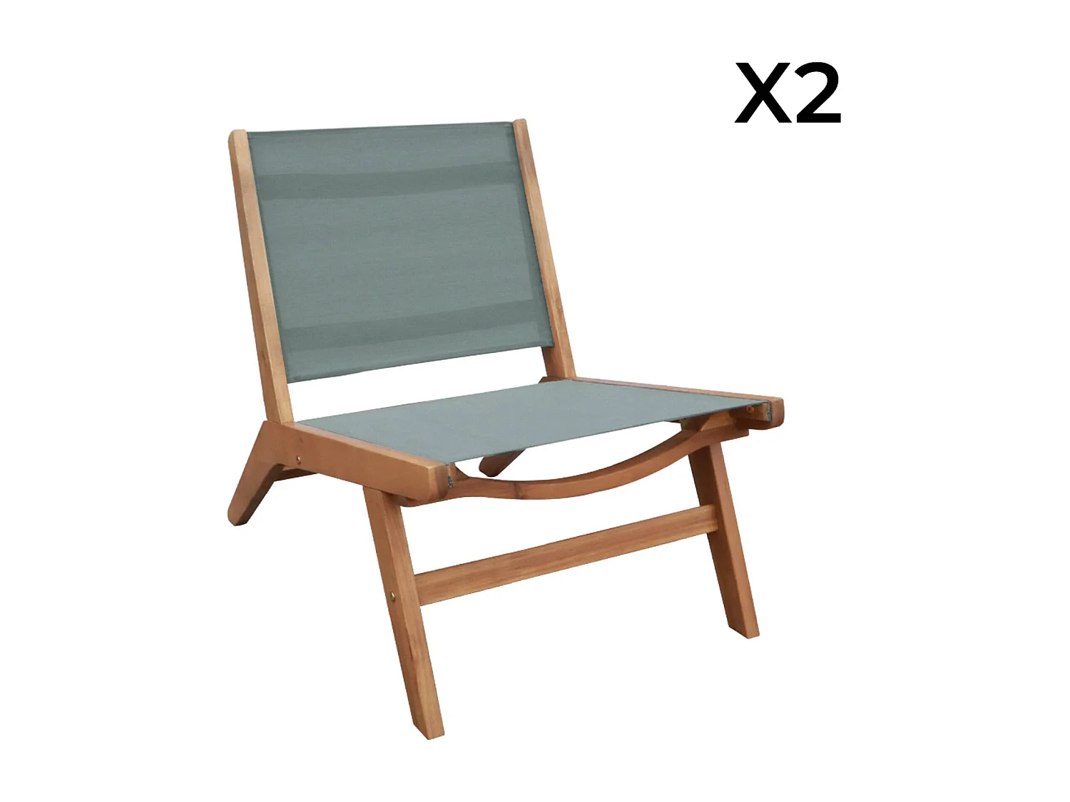 Lot de 2 fauteuils relax bois d'acacia et textilène kaki - Madera