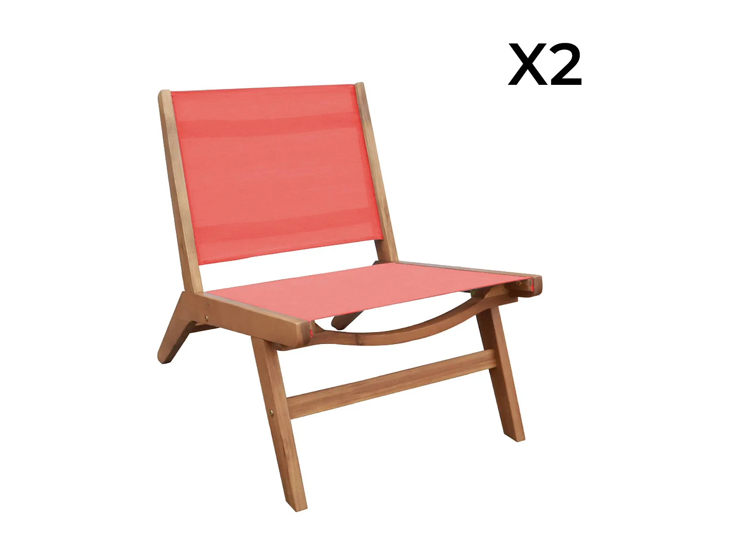 Lot de 2 fauteuils relax bois d'acacia et textilène terracotta - Madera