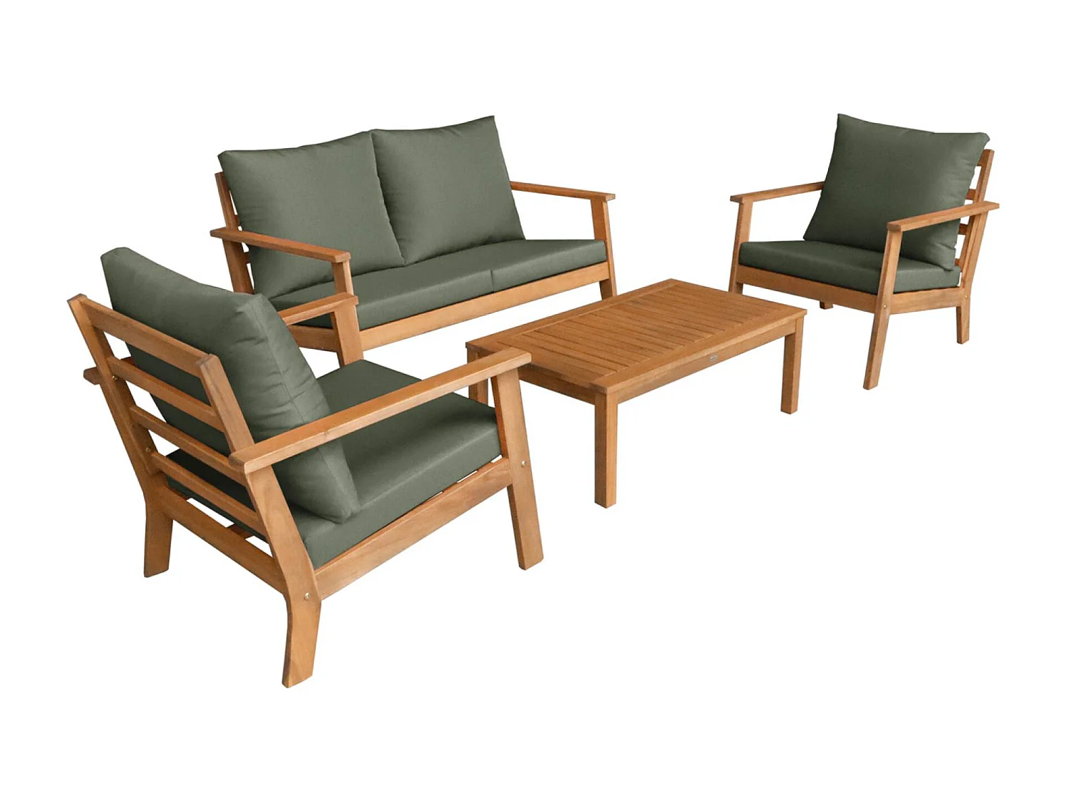 Salotto da giardino in legno di acacia, 4 posti, verde kaki