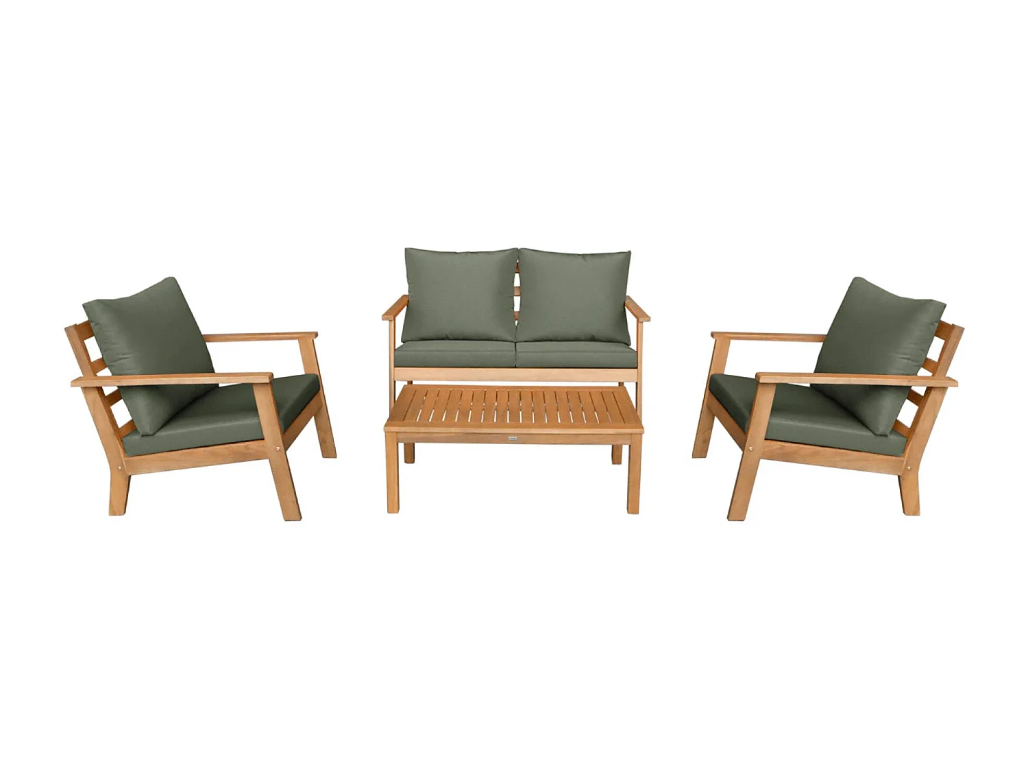 Salotto da giardino in legno di acacia, 4 posti, verde kaki