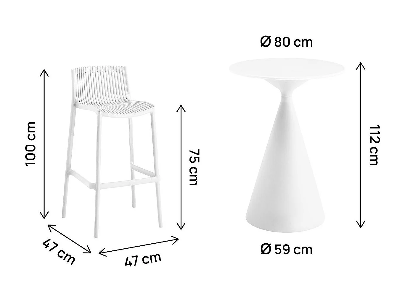 Tavolo e seggioloni bistrot impilabili "Néora" - 2 posti - Bianco