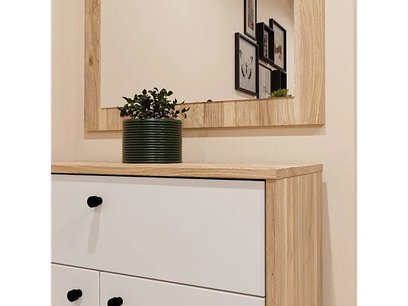 Meuble d'entrée L. 113 cm décor bois de chêne et sable - TIAGO