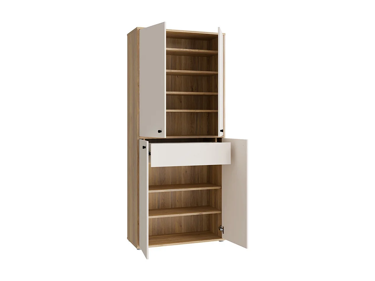 Grand meuble à chaussures H. 191 cm décor bois de chêne et sable - TIAGO