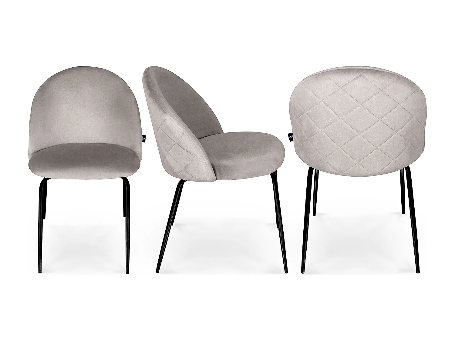 Sedia da pranzo imbottita in velluto tortora piede metallo nero – Nicole (2 Pz)