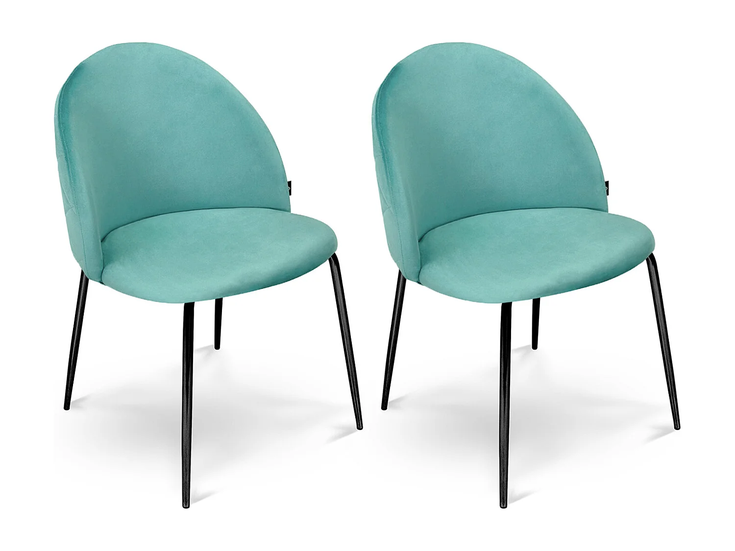 Sedia da pranzo imbottita in velluto verde tiffany piede metallo nero – Nicole (2 Pz)