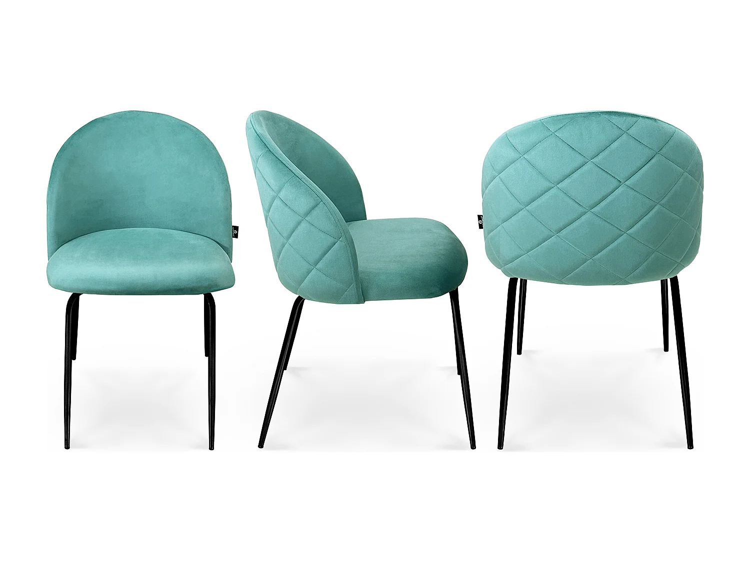 Sedia da pranzo imbottita in velluto verde tiffany piede metallo nero – Nicole (2 Pz)