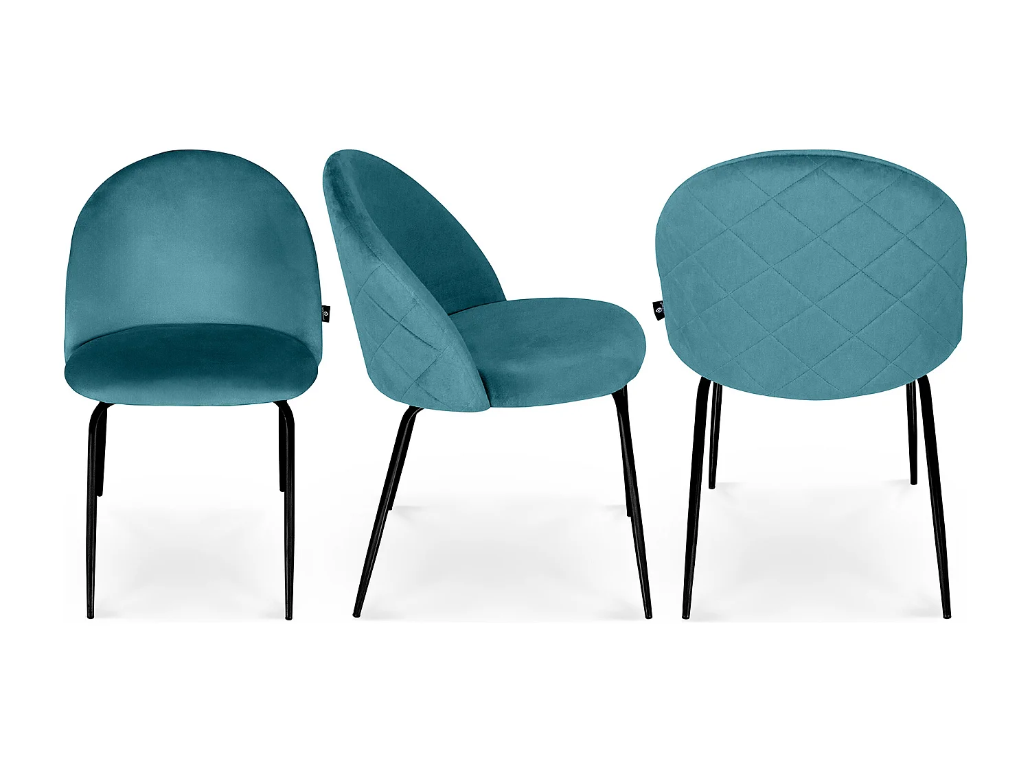 Sedia da pranzo imbottita in velluto verde petrolio piede metallo nero – Nicole (2 Pz)
