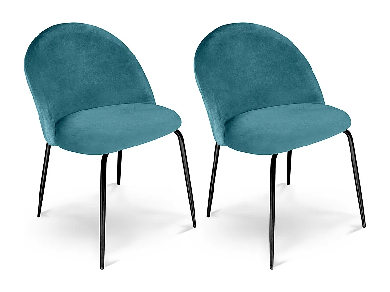 Sedia da pranzo imbottita in velluto verde petrolio piede metallo nero – Nicole (2 Pz)