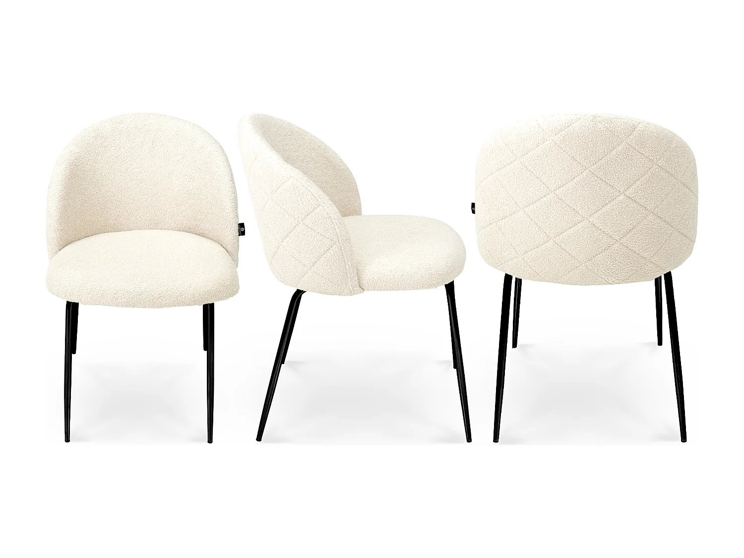 Sedia da pranzo imbottita in tessuto bouclé avorio piede metallo nero – Nicole (2 Pz)