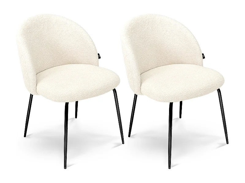 Sedia da pranzo imbottita in tessuto bouclé avorio piede metallo nero – Nicole (2 Pz)