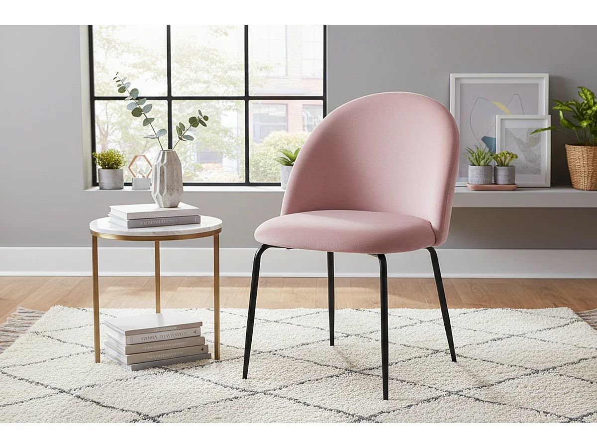 Sedia da pranzo imbottita in velluto rosa piede metallo nero – Nicole (2 Pz)